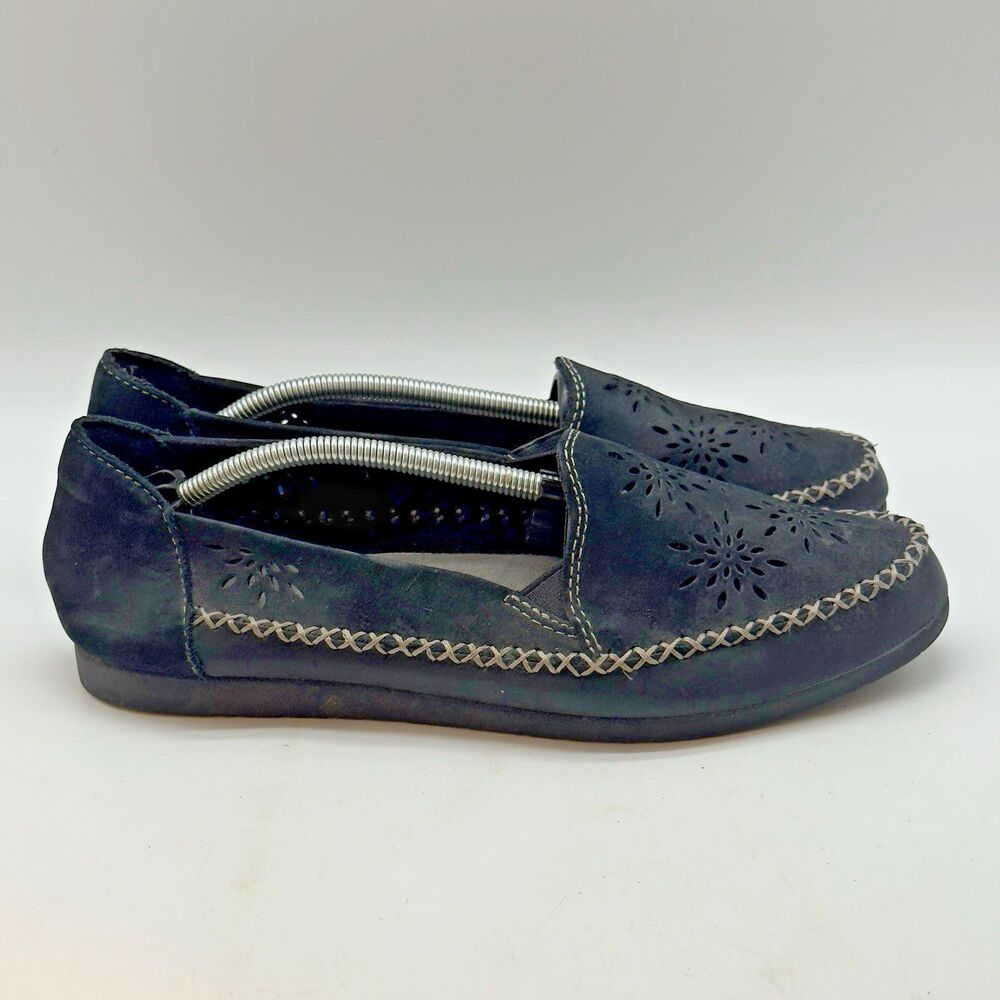 Earth Origins Lark Loralee Perforated Leather Loafers Women 9 Black Comfort Flat